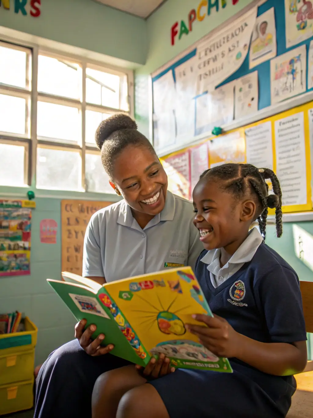 A primary school student smiling while solving a math problem with the help of a tutor, demonstrating the personalized math tuition at Nekoda Forge Space.