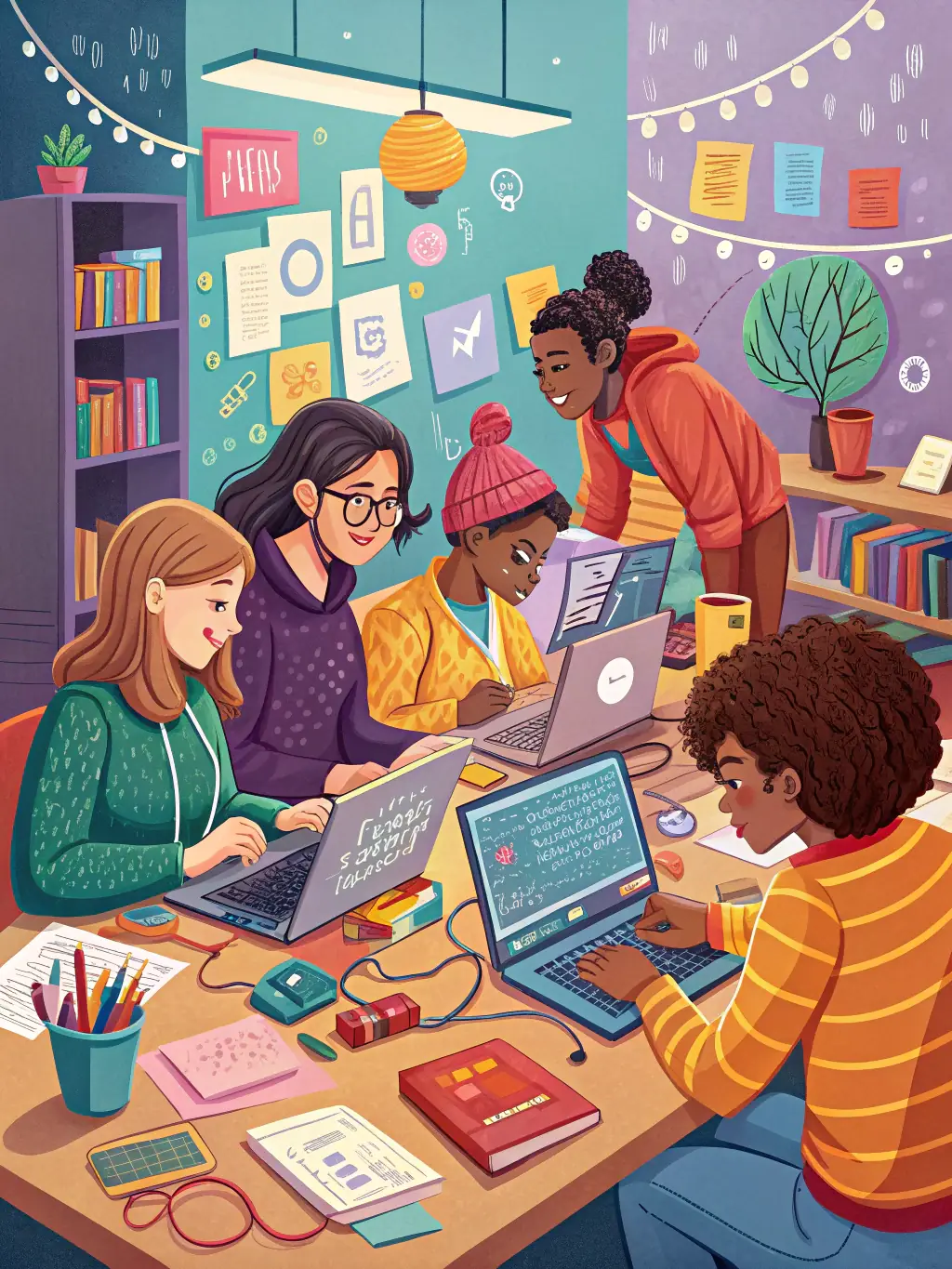 A diverse group of students enthusiastically participating in a robotics workshop, showcasing hands-on learning and teamwork at Nekoda Forge Space.